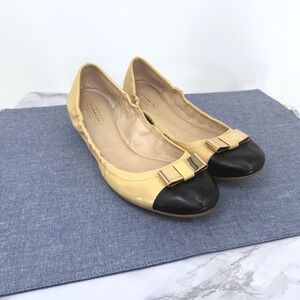 Coach Demi Nude 9.5B Patent Leather Cap Toe Bow Foldable Ballet Flats Preppy